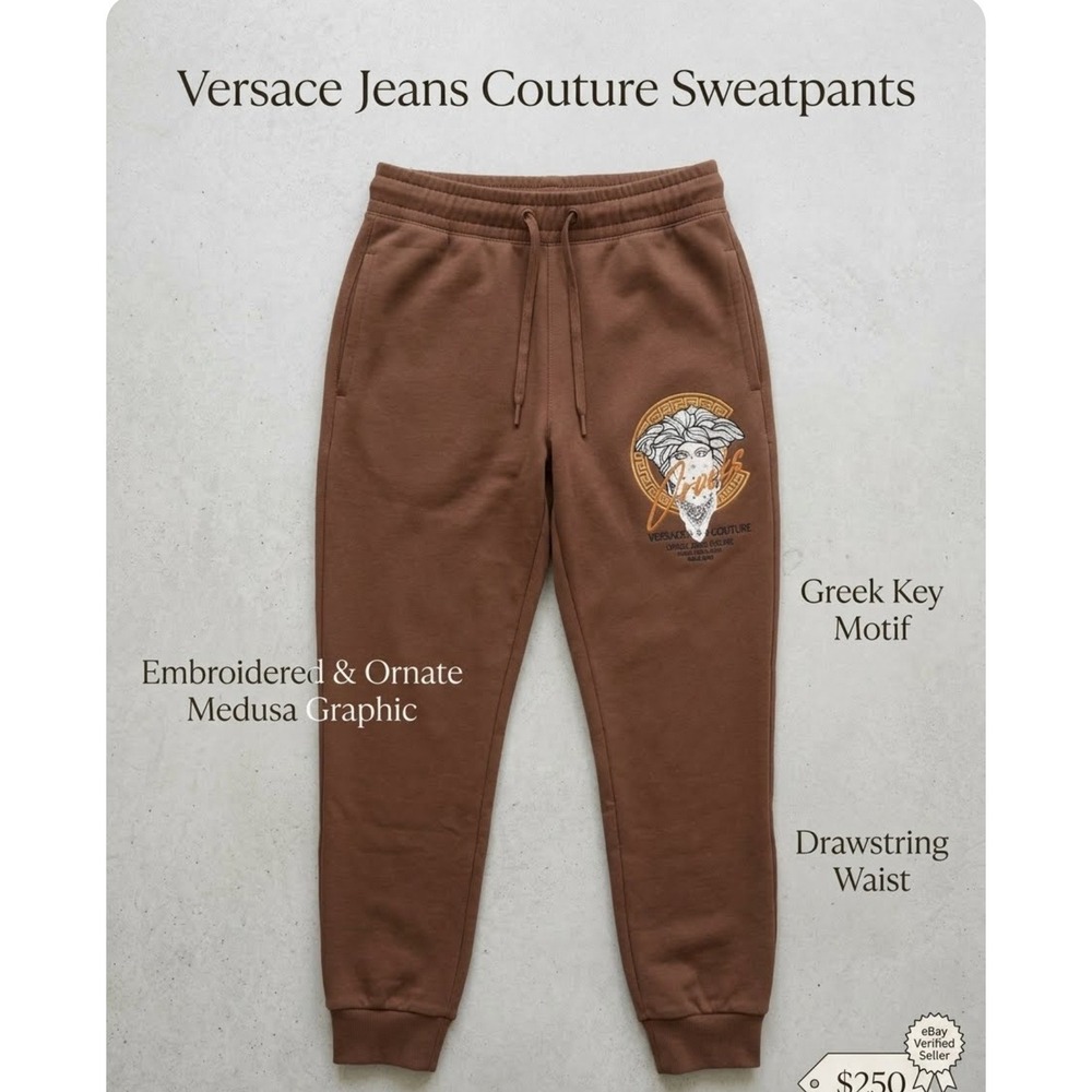 Crooks & Castles Medusa Joggers Brown Graphic Sweatpants Medium - Picture 2 of 8